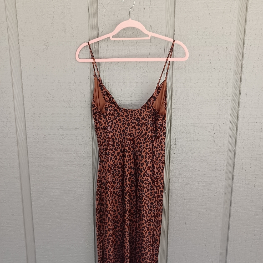 Good American Leopard Slip Midi Dress Size 2 US M Women Cowl Neck Sleeveless - Picture 6 of 16